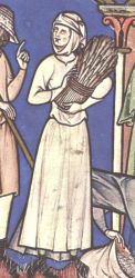 Abbildung einer einfachen Frau bei der Feldarbeit aus der Kreuzfahrer-Bibel