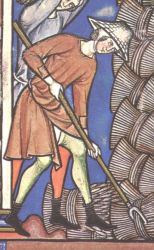 Abbildung eines einfachen Mannes bei der Feldarbeit aus der Kreuzfahrer-Bibel